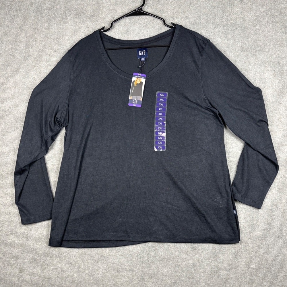 Gap Long Sleeve Tee Scoop Neck‎ Slub Knit XXL black